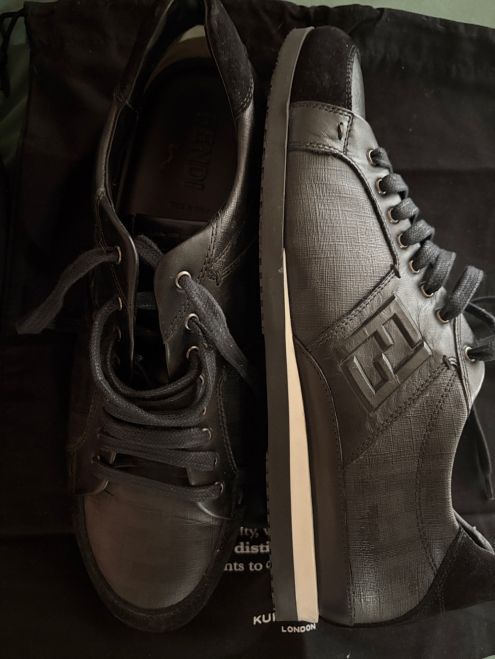 Fendi Zucca Black Leather & Textured Low-Top Sneakers